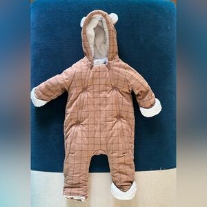 GAP Brown Plaid Quilted Baby Snowsuit with Hood and Ears